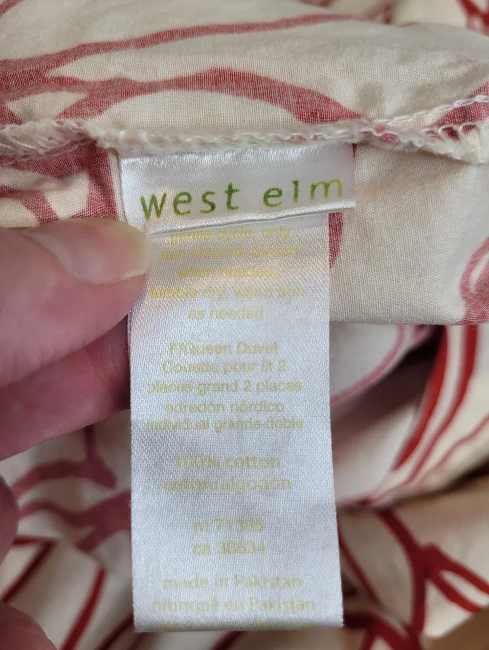 West Elm Sketch Floral Duvet Cover Full/Queen White Red